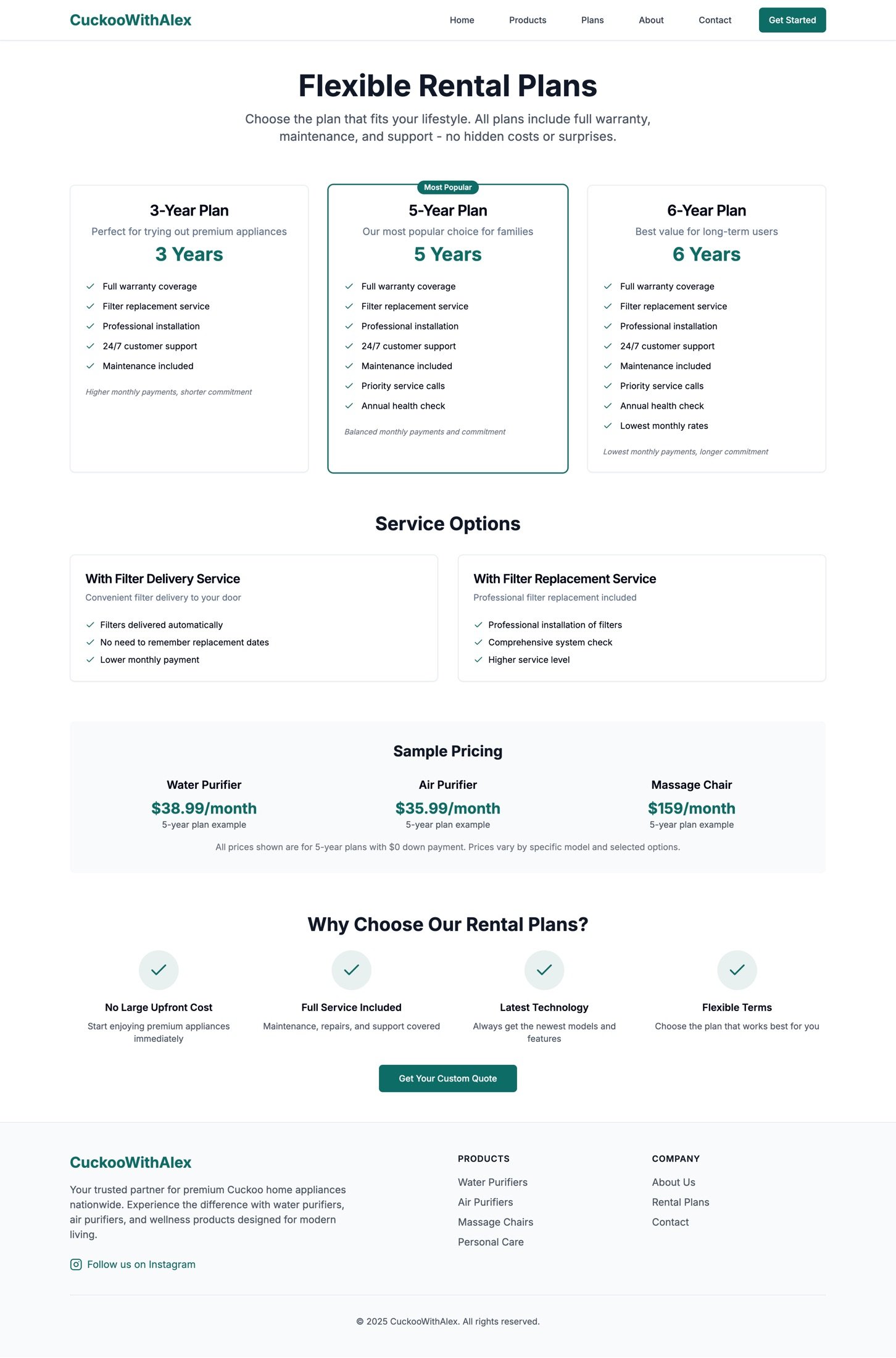 Cuckoo With Alex subscription plan comparison grid