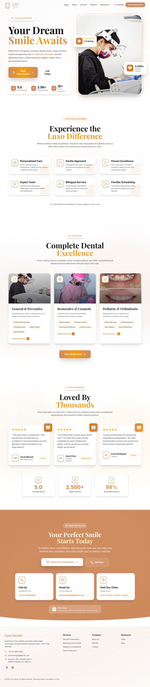 Luxo Dental homepage redesign with prominent booking call-to-action