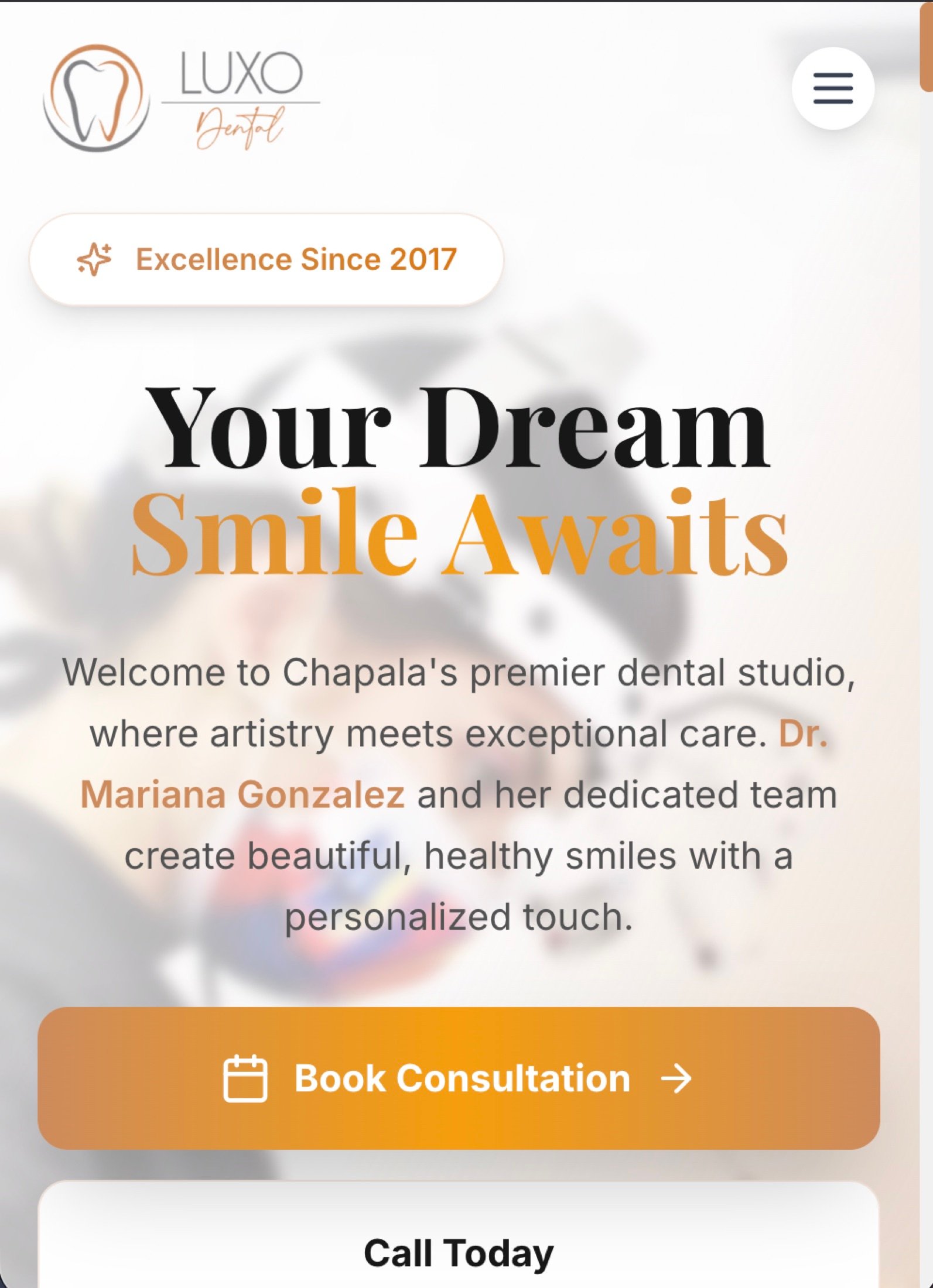 Luxo Dental treatment detail page outlining premium services