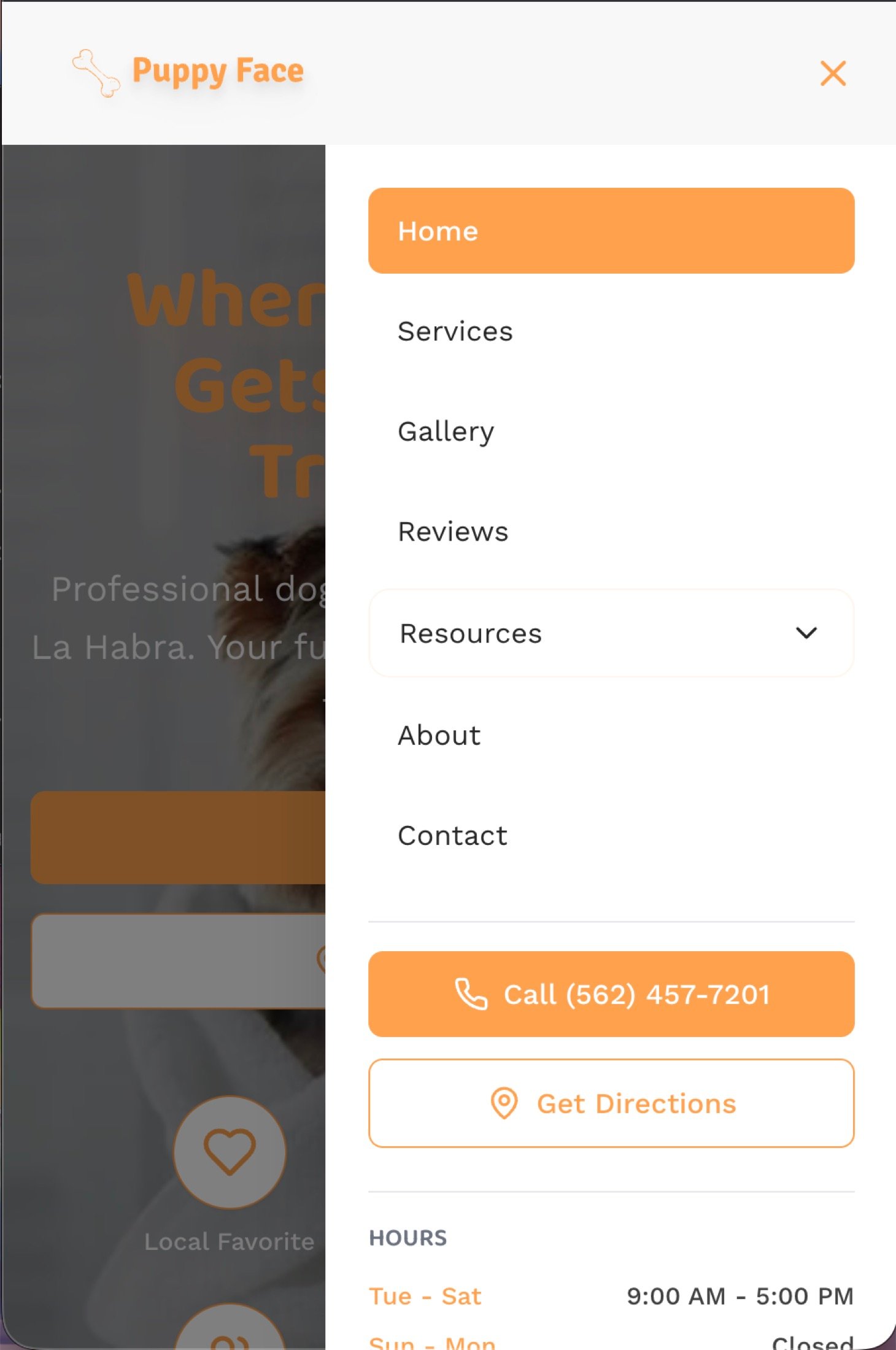 Service card grid outlining Bath & Brush, allergy relief, and puppy packages